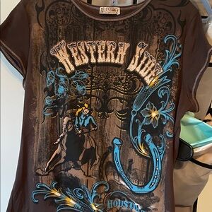 Western Style Brown Short Sleeve Tee